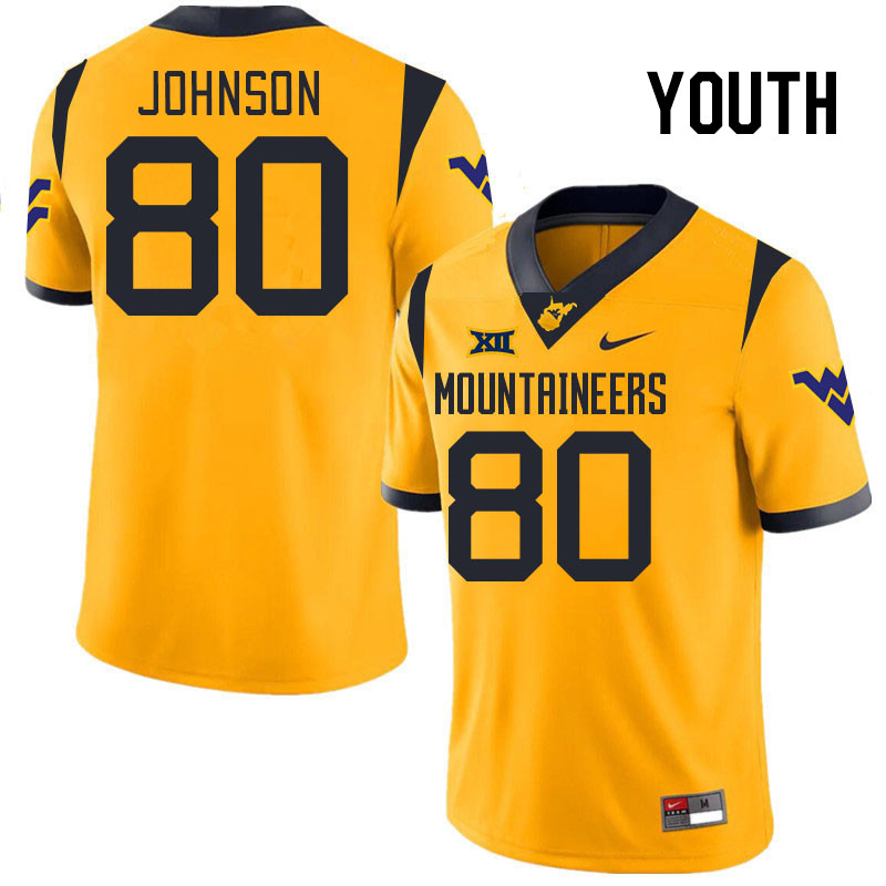 Youth #80 TJ Johnson West Virginia Mountaineers College 2024 New Uniforms Football Jerseys Stitched